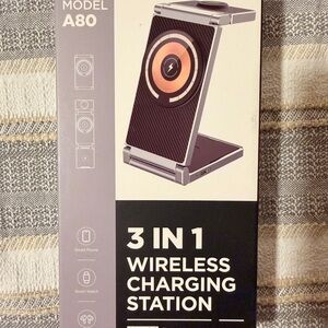 3 in 1 Wireless Charging Station - Black and Silver